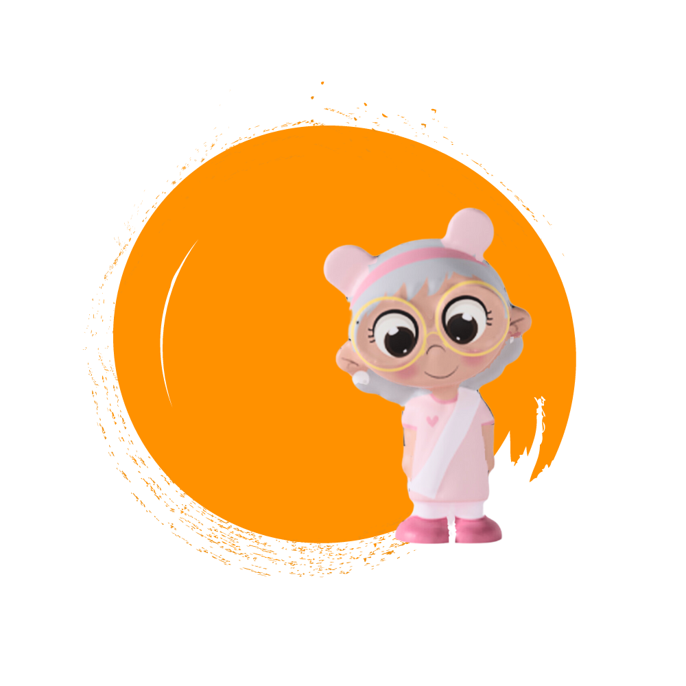 Grandma character illustration with orange background
