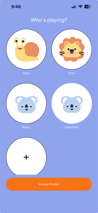 Who's playing screen with child profiles
