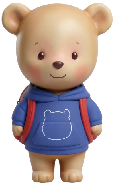Little Cubbie bear in a blue hoodie
