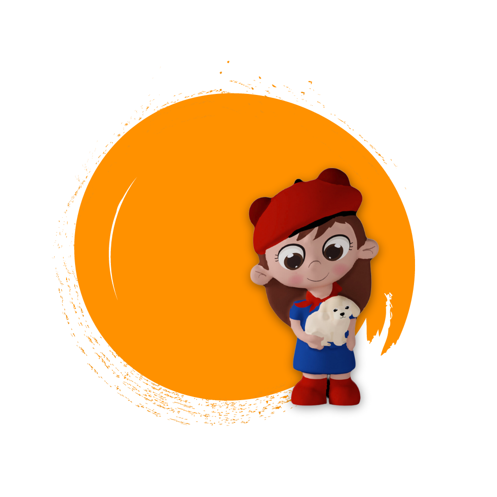 zoe in Paris little cubbie toy with orange background